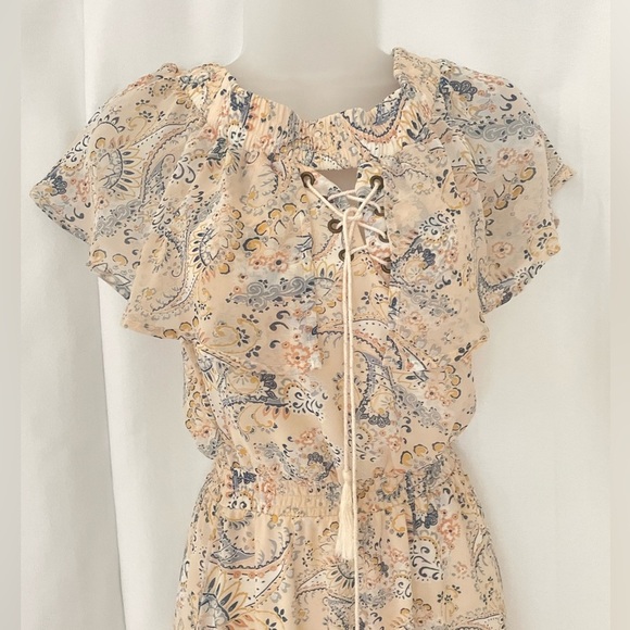 Y2K  Cream and Blue paisly floral  Maxi Dress XXS - Picture 2 of 6